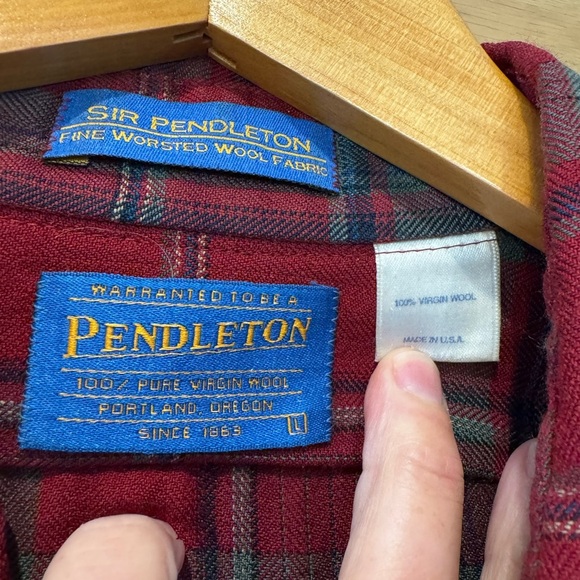 Vintage Burgany Plaid Pendleton Fine Worsted Wool Button Down Shirt / LG - Picture 6 of 11